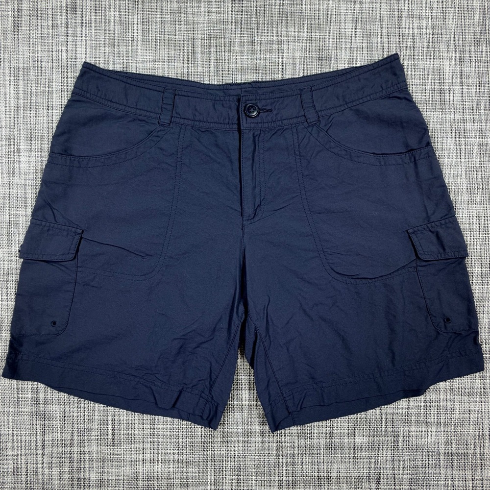 Columbia Womens 14 Navy Blue Omni-Wick Nylon Cargo Shorts 8 Inseam Hiking Trail